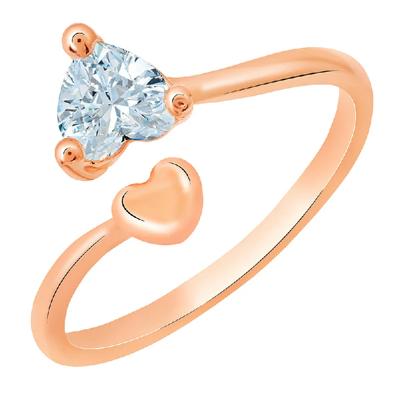 Women’s wedding ring with sapphire-Mahi Rose Gold Plated Dual Heart Adjustable Finger Ring with Cubic Zirconia for Women (FR1103158ZWhi)