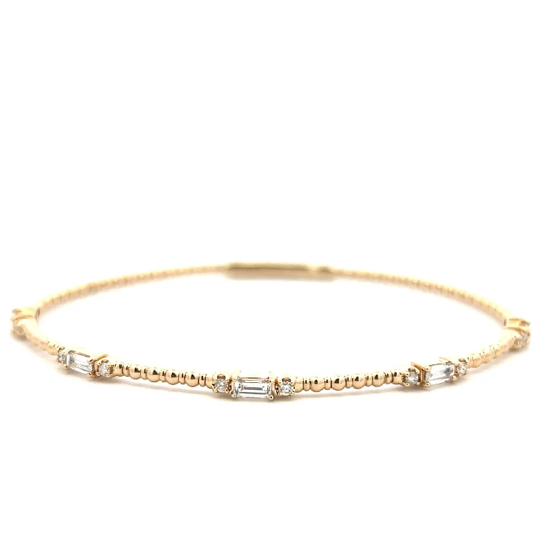 Women’s engraved cuff bracelet-14K Yellow Gold 0.66ctw Round & Baguette Diamond Station Bangle Bracelet