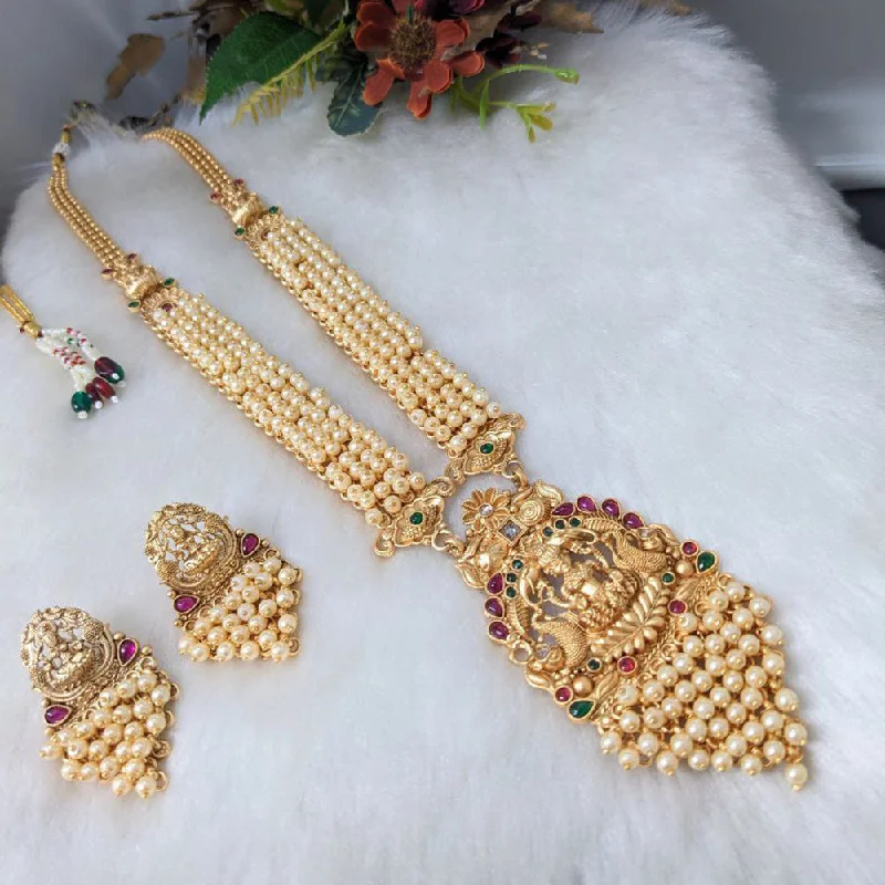 Women’s chic necklace-Aamrapali Gold Plated Long Temple Necklace Set