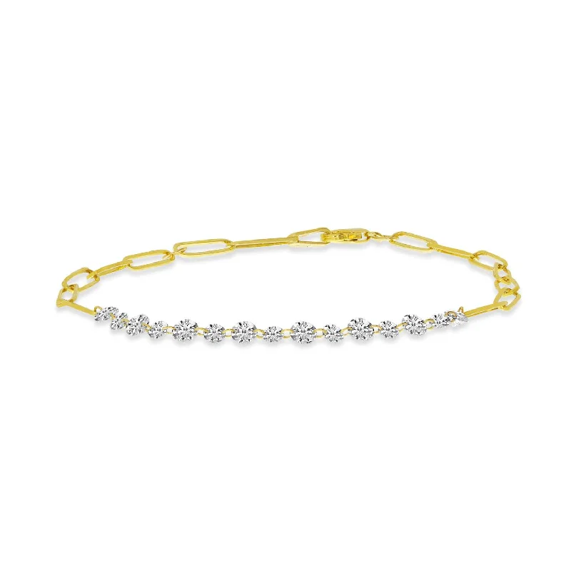 Women’s minimalist bracelet-14K Yellow Gold 0.99ctw Dashing Diamond Paperclip Chain Bracelet