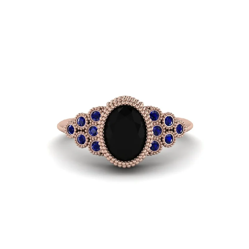 Women’s vintage-inspired engagement ring-Sapphire Milgrain Beaded Bezel Engagement Ring - Stacy No. 68