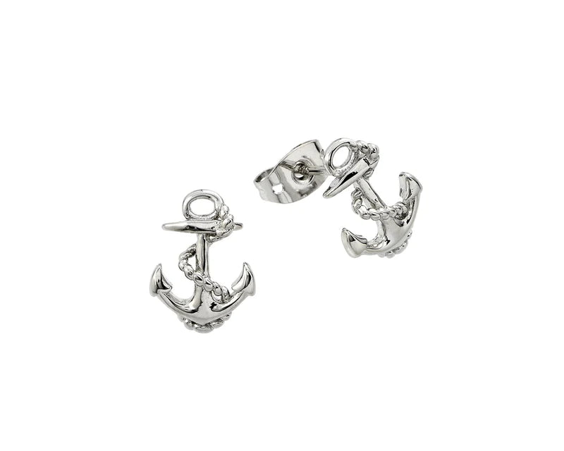 Women’s sparkling earrings-Silver 925 Rhodium Anchor Stud Earrings