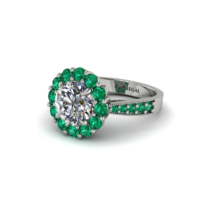 Women’s classic solitaire engagement ring-Emerald Round Halo Engagement Ring - Unity No. 18