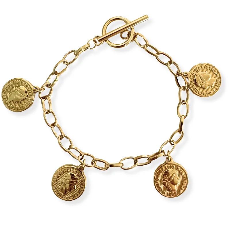 Women’s bangle bracelet-Toggle Chain Coin Charm Bracelet