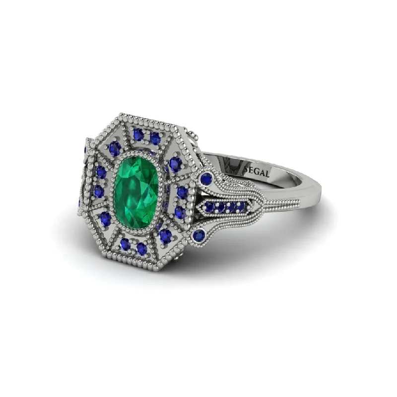 Women’s affordable engagement ring-Emerald Cushion Cut Art Deco Engagement Ring - Alicia No. 66