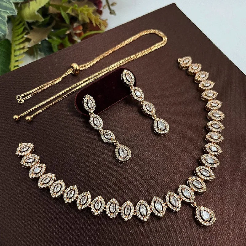 Women’s crystal necklace with pendant-Aamrapali Gold Plated AD Stone Necklace Set