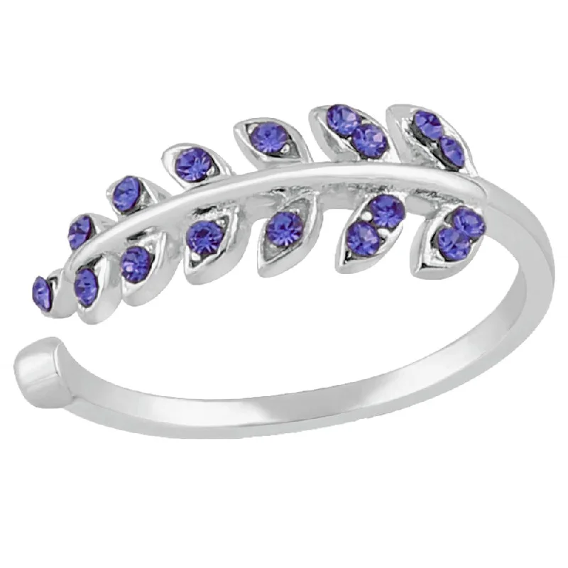 Women’s handmade ring-Mahi Cute Leafy Adjustable Finger Ring with Crystal