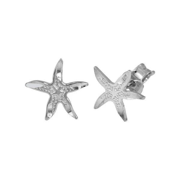 Women’s initial earrings-Rhodium Plated 925 Sterling Silver DC Starfish Earrings