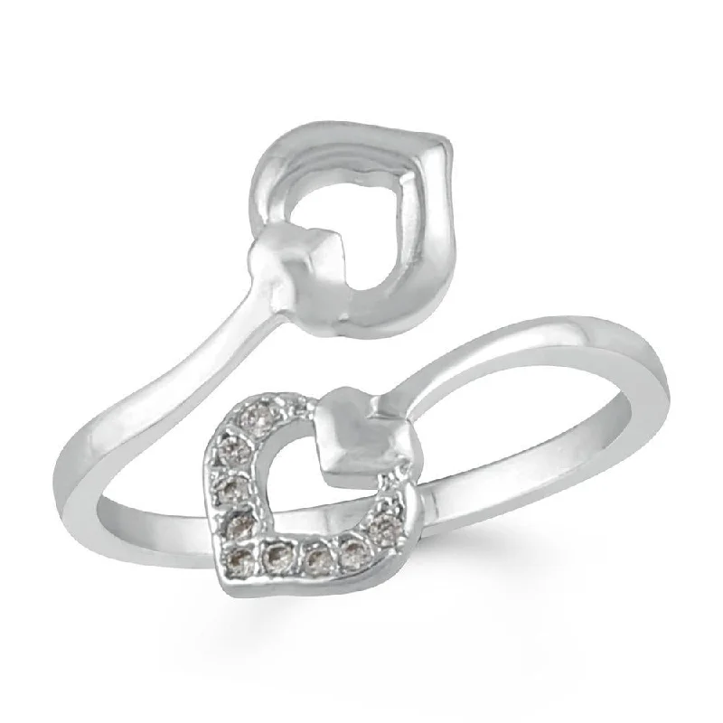 Women’s wedding ring with diamonds-Mahi Dual Heart Adjustable Finger ring