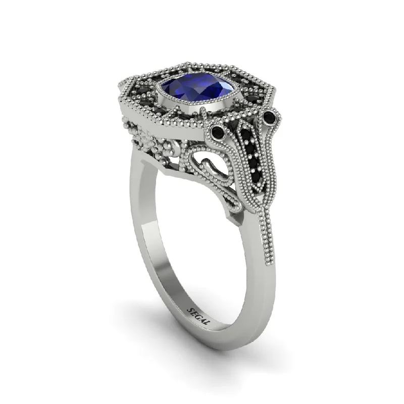 Women’s cushion-cut diamond engagement ring-Sapphire Cushion Cut Art Deco Engagement Ring - Kristin No. 45