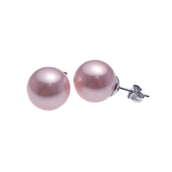 Women’s round stud earrings-Silver 925 Rhodium Plated Pink Pearl Stud Earrings