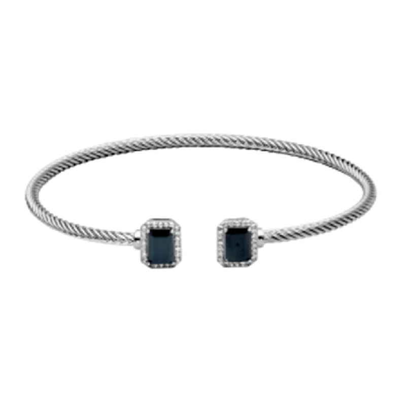 Women’s luxury gold bracelet-Sterling Silver Emerald Cut Black Spinel & White Topaz Cuff Bracelet by Samuel B.