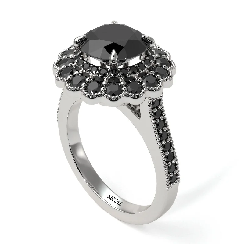 Women’s princess cut engagement ring-Black Diamond Double Halo Cathedral Engagement Ring - Deirdre No. 39