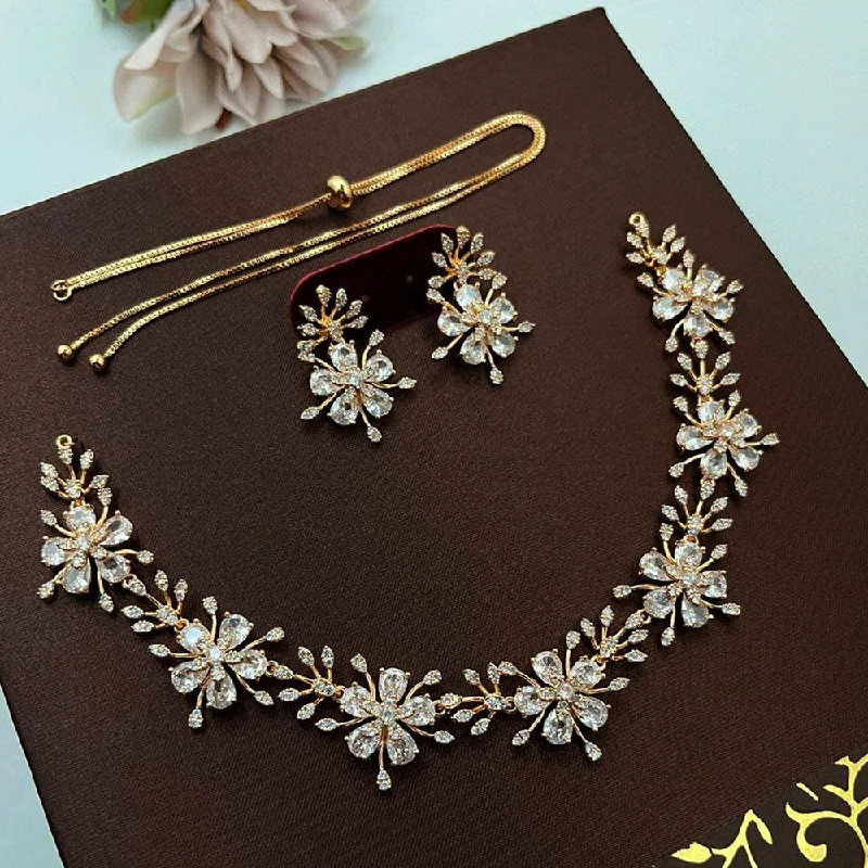 Women’s vintage-inspired necklace-Aamrapali Gold Plated American Diamond Necklace Set