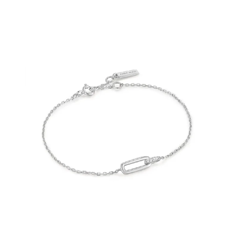 Women’s gemstone bracelet-Sterling Silver Cubic Zirconia Interlocking Link Bracelet by Ania Haie