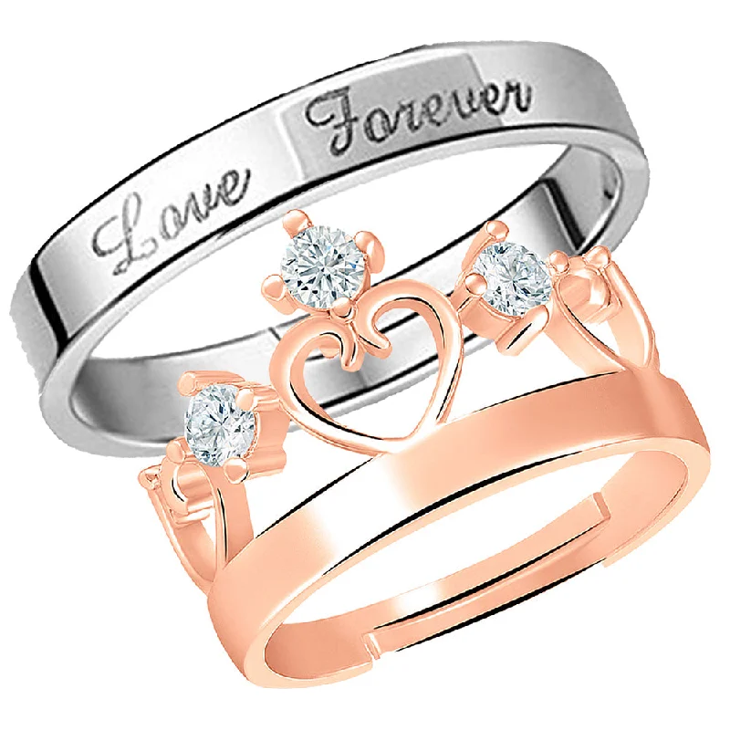 Women’s elegant diamond ring-Mahi Valentine Gifts Love Forever and Crown Adjustable Couple Ring with Crystal (FRCO1103180M)