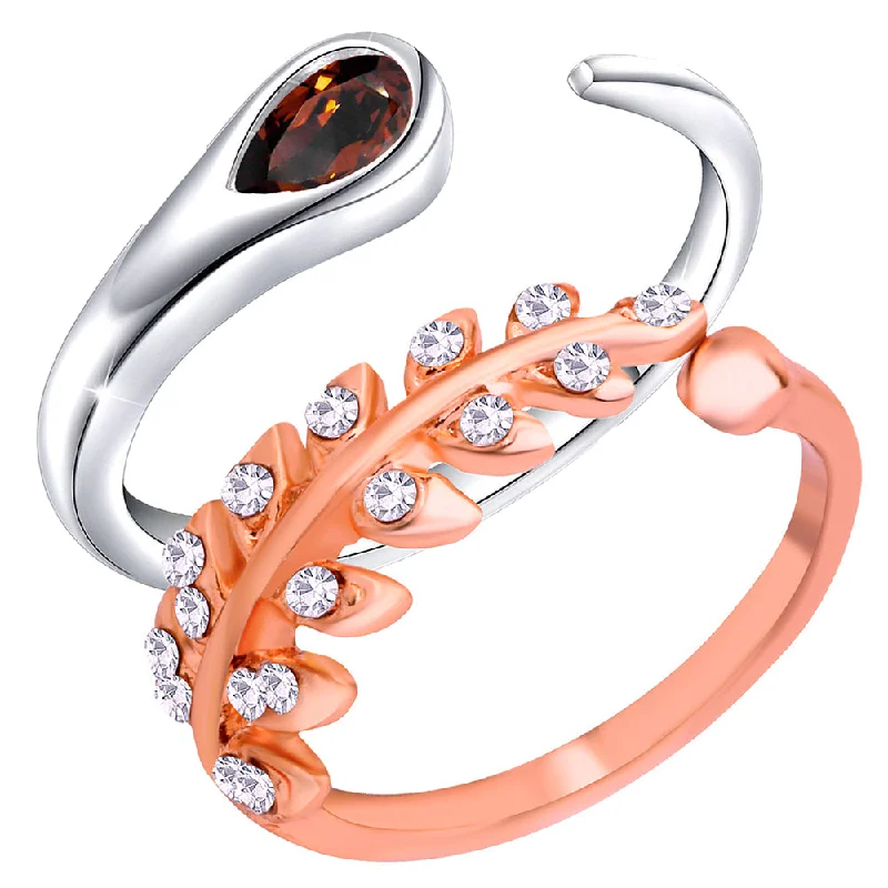 Women’s custom ring-Mahi Combo of Open Wrap and Leaves Shaped Adjustable Finger Rings with Cubic Zirconia for Women (CO1105450M)