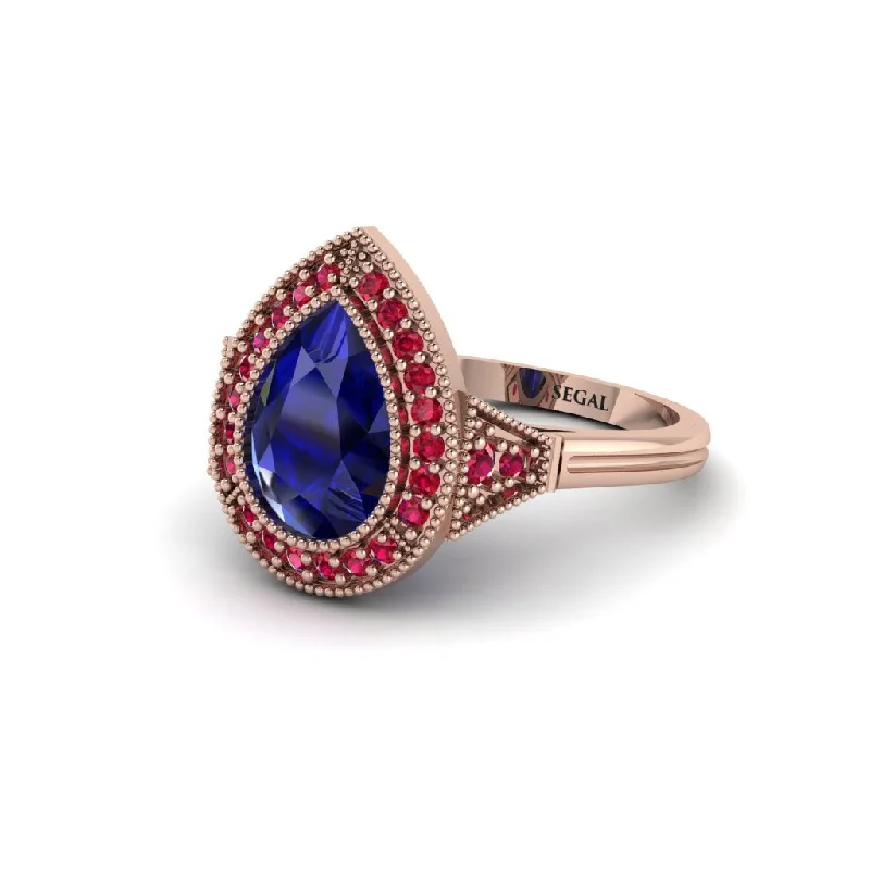 Women’s luxurious engagement ring-Pear Cut Sapphire Milgrain Halo Engagement Ring - Daleyza No. 59