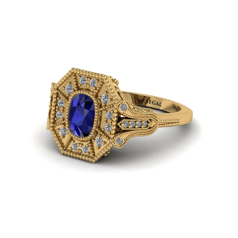 Women’s dazzling engagement ring-Sapphire Cushion Cut Art Deco Engagement Ring - Alicia No. 13