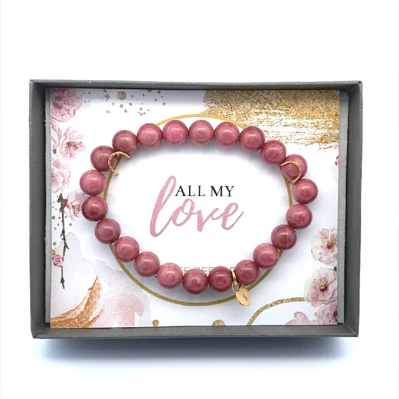 Women’s timeless bracelet-Gold Filled Heart Charm & Rhodonite Bead Stretch Bracelet by Dee Berkley