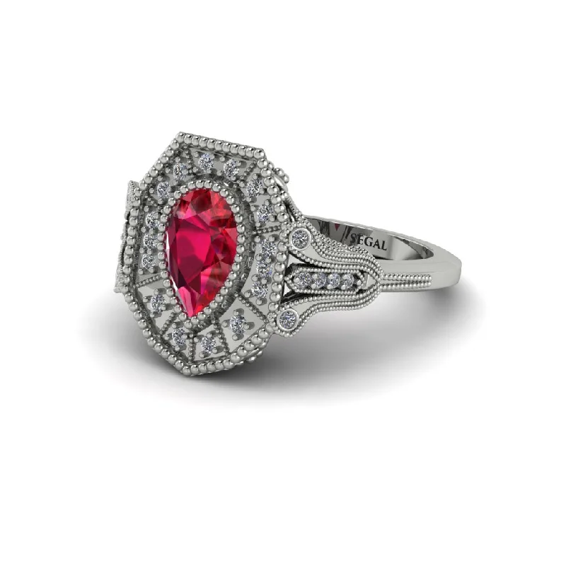 Women’s diamond band engagement ring-Ruby Pear Cut Art Deco Engagement Ring - Rosalind No. 12