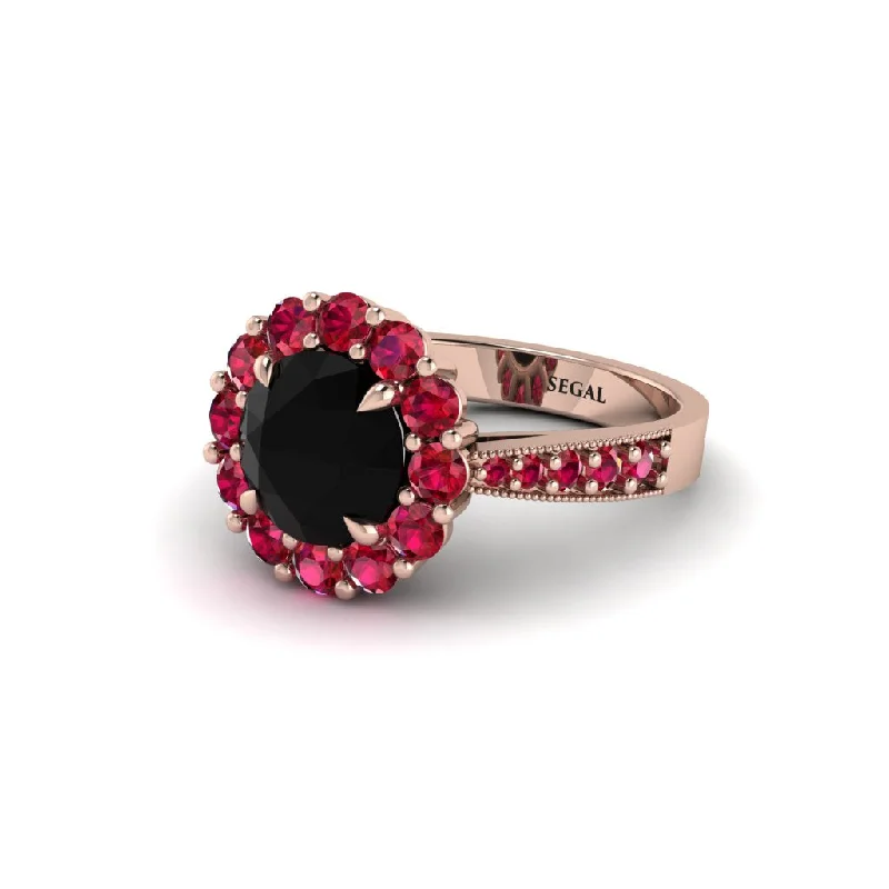 Women’s vintage diamond engagement ring-Ruby Round Halo Engagement Ring - Unity No. 53