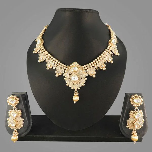 Women’s delicate necklace-Darshana Jewels Kundan AD Copper Gold Plated Necklace Set - FAP0055