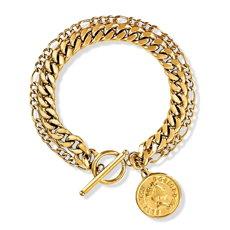 Women’s heart bracelet-Sonnet Double Chain Toggle Coin Bracelet