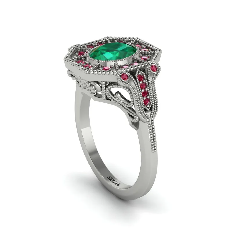 Women’s stylish diamond ring-Emerald Oval Cut Art Deco Engagement Ring - Tabitha No. 51