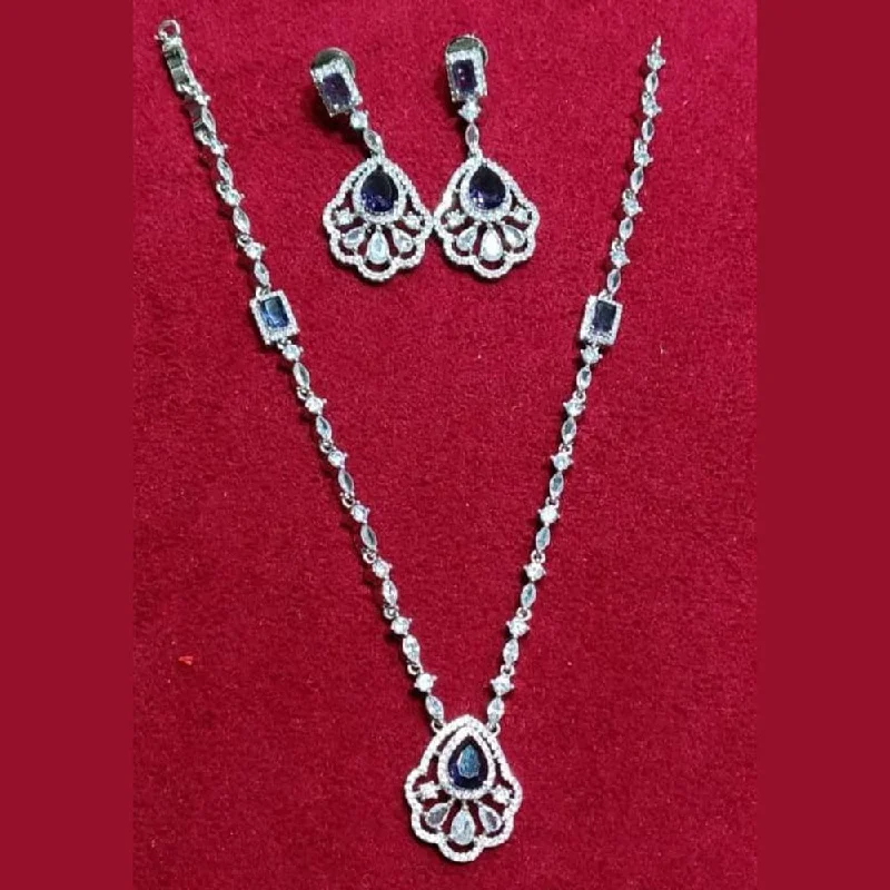 Women’s eco-friendly necklace-Kavita Art Silver Plated American Diamond Necklace Set