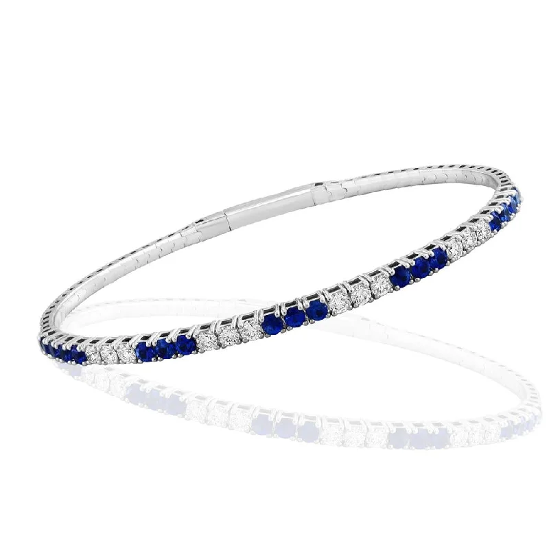 Women’s gold cuff bracelet-18K White Gold 2.20ctw Blue Sapphire & Diamond Bangle Bracelet