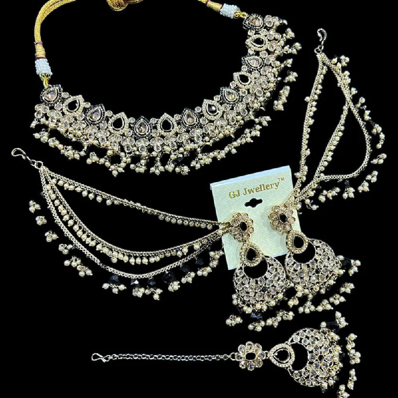 Women’s vintage necklace-Hira Collections Gold Plated Crystal Stone And Pearls Necklace Set