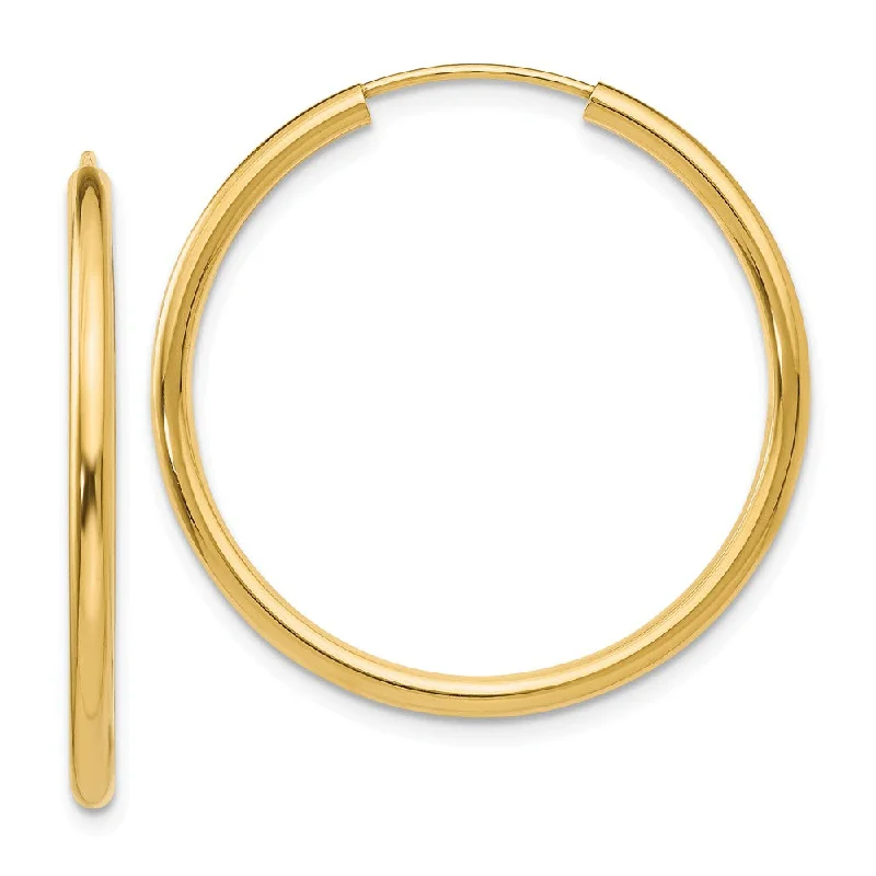 Women’s luxury earrings-2mm x 30mm 14k Yellow Gold Polished Round Endless Hoop Earrings