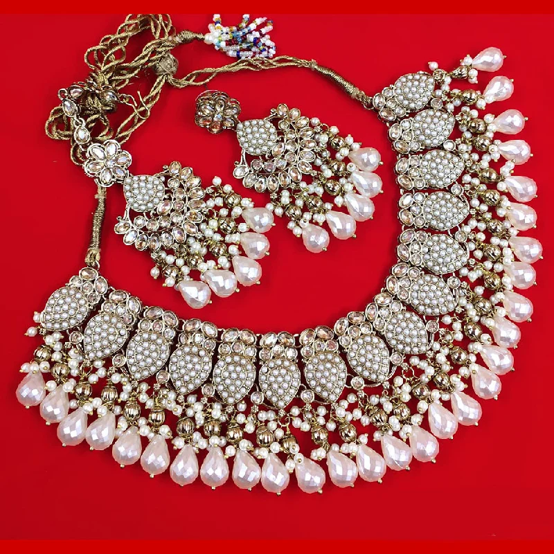 Women’s crystal necklace-Akruti Collection Gold Plated Crystal Stone Pearls And Beads Necklace Set