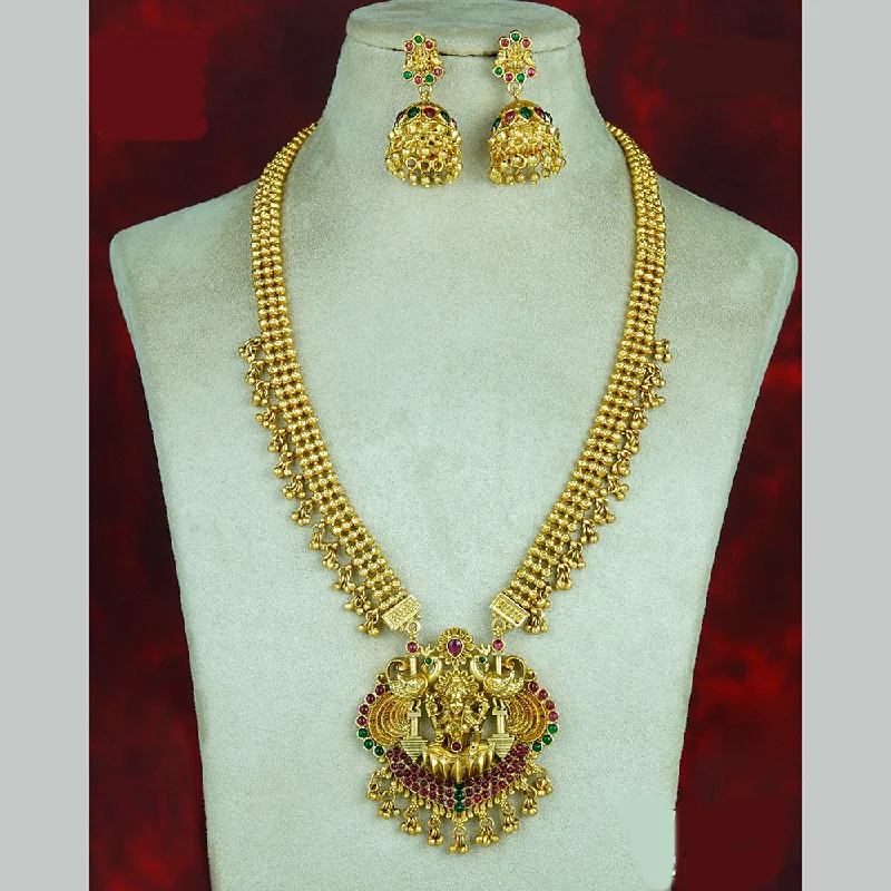 Women’s customized necklace-Diksha Collection Gold Plated Pota Stone Temple Long Necklace Set