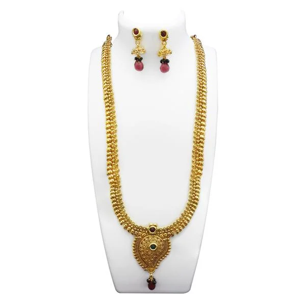 Women’s moonstone necklace-Utkrishtt Gold Plated Maroon Pota Stone Copper Necklace Set - 1108332