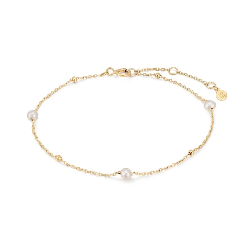 Women’s engraved cuff bracelet-14K Yellow Gold Alternating Bead & Pearl Station Bracelet by Aurelie Gi