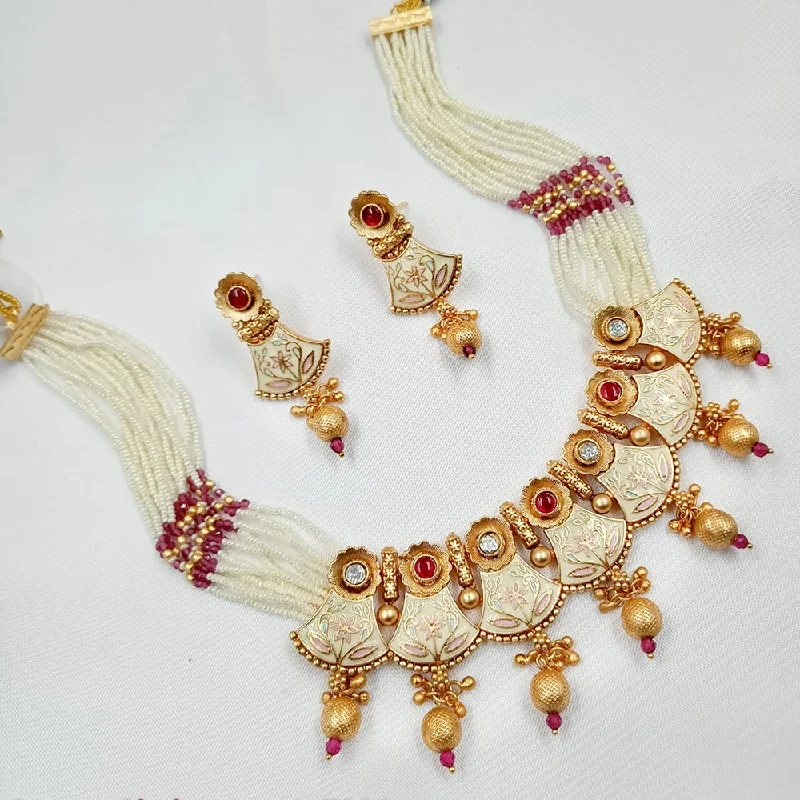 Women’s birthstone charm necklace-Padmawati Bangles Copper Gold Meenakari Necklace Set