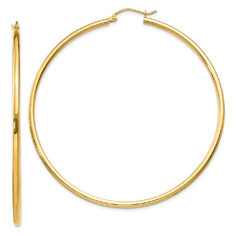 Women’s stylish earrings-2mm, 14k Yellow Gold Classic Round Hoop Earrings, 60mm (2 3/8 Inch)