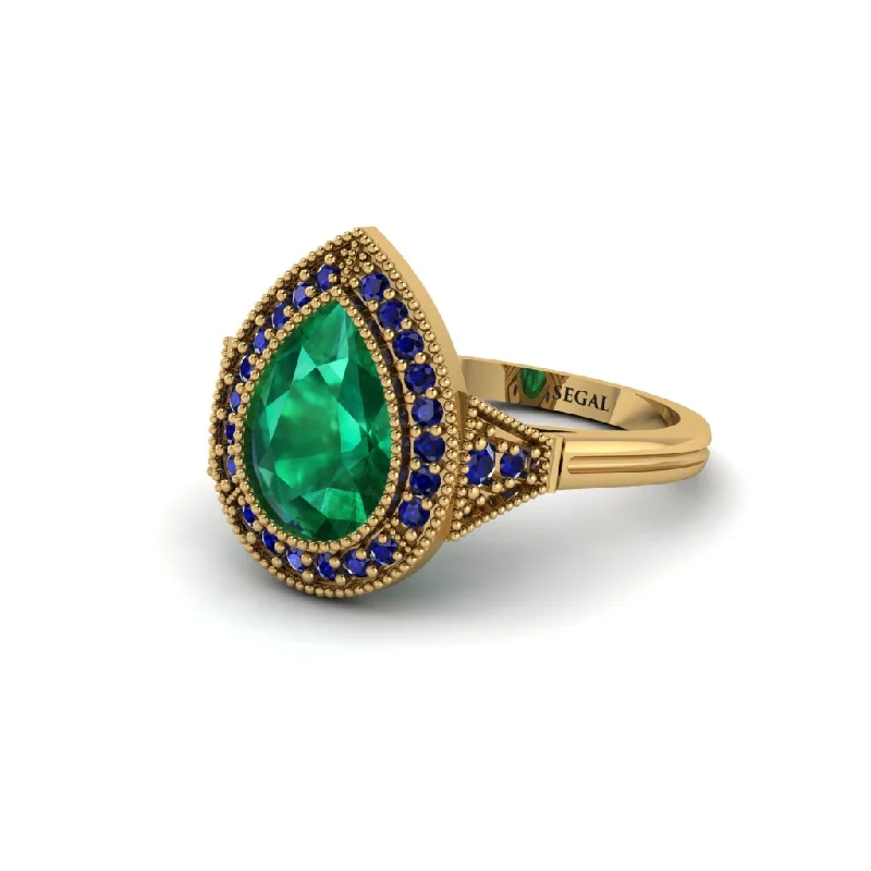 Women’s bold engagement ring-Pear Cut Emerald Milgrain Halo Engagement Ring - Daleyza No. 64