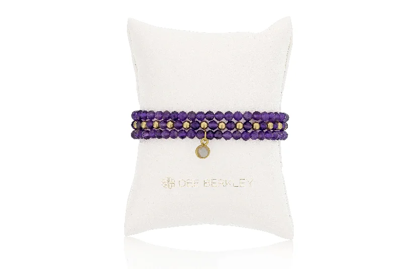 Women’s monogram bracelet-Amethyst & Gold Filled Bead Stretch Bracelet Set by Dee Berkley