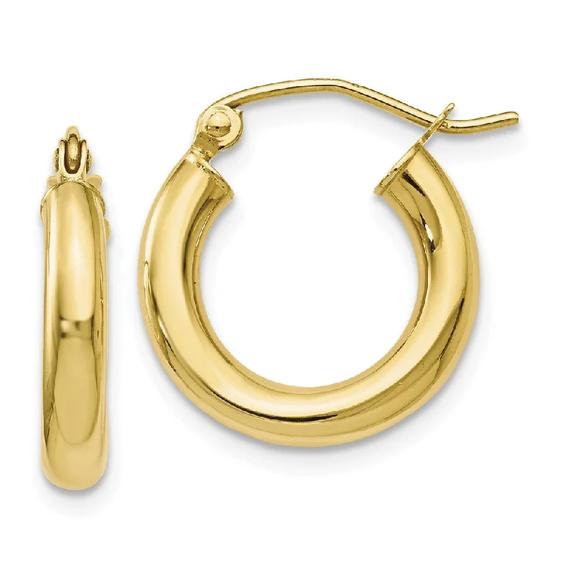 Women’s vintage-inspired earrings-3mm Round Hoop Earrings in 10k Yellow Gold, 16mm (5/8 Inch)