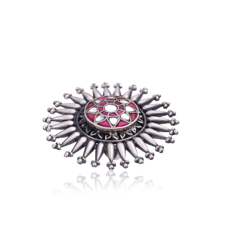 Women’s bold statement ring-Silver Mountain 925 Silver Kundan Ring