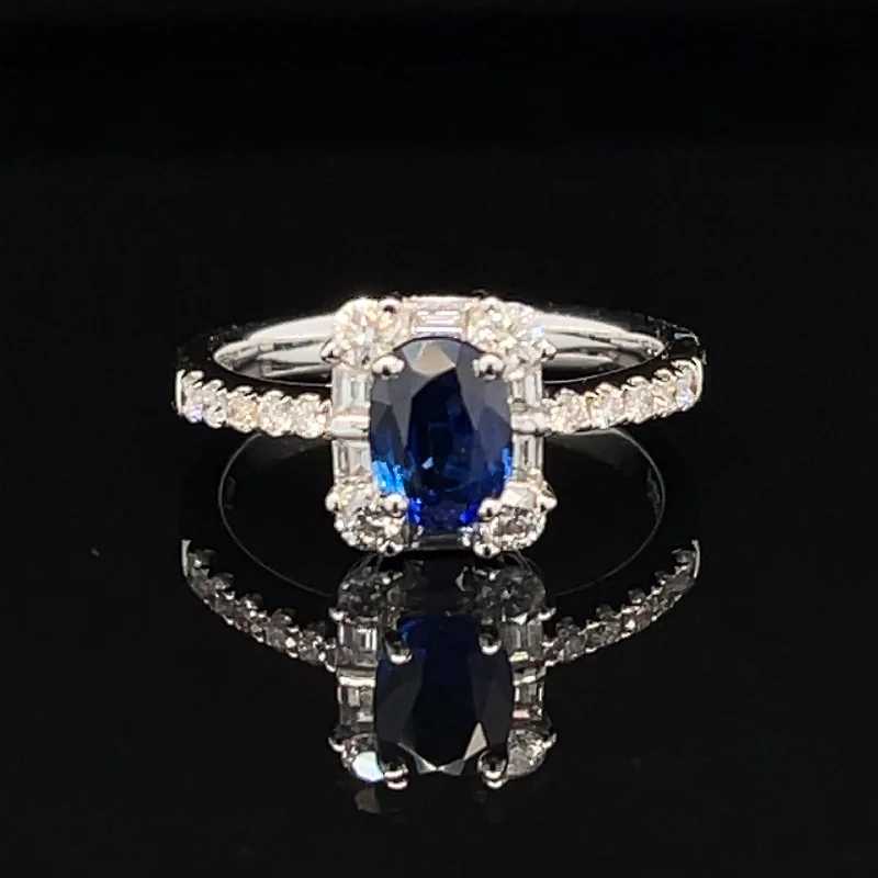 Women’s princess cut engagement ring-Sapphire & Diamond 2.18ctw Halo Engagement Ring in 18k White Gold - #420 RGSAP214641