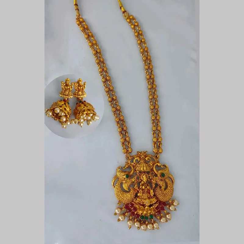 Women’s vintage-inspired necklace-Lucentarts Jewellery Gold Plated Temple Long Necklace Set