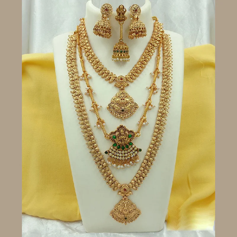 Women’s gold chain necklace-Joyful Jewel Art Matte Gold Plated Pota Stone Temple Necklace Combo