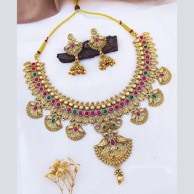 Women’s wedding necklace-Sangita Creation Copper Gold  Pota Stone Necklace Set