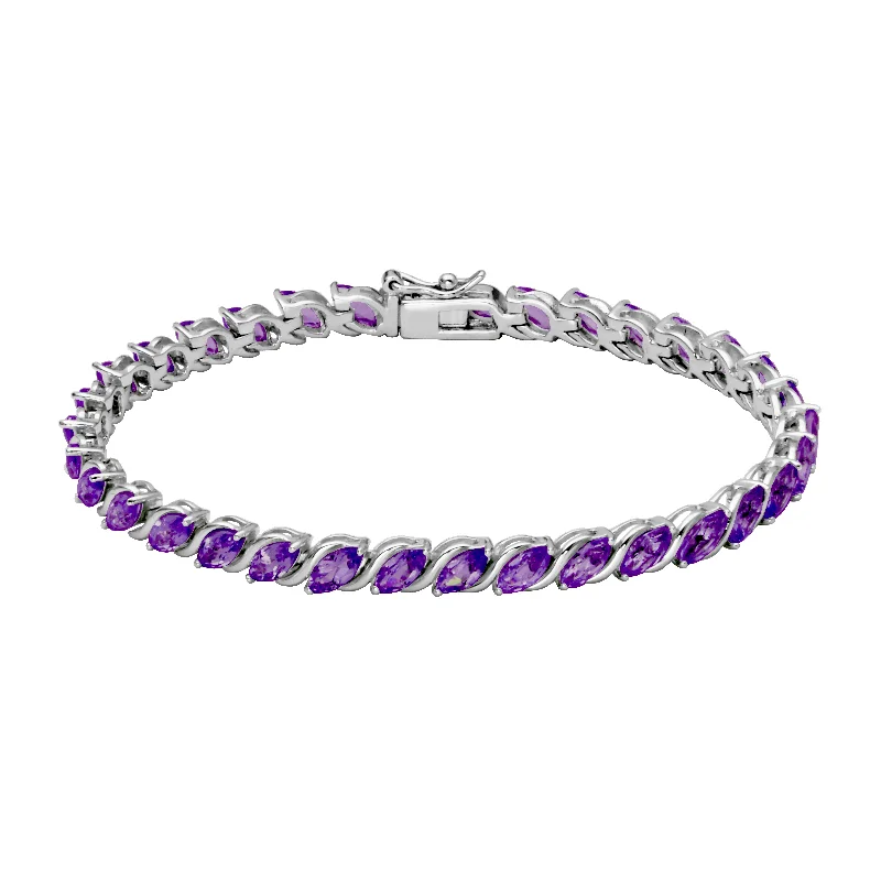 Women’s personalized bracelet-Sterling Silver Marquise African Amethyst Line Bracelet by Samuel B.