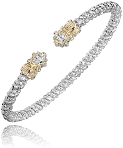 Women’s luxury bracelet-Sterling Silver & 14K Yellow Gold 0.04ctw Round Diamond Cuff Bracelet