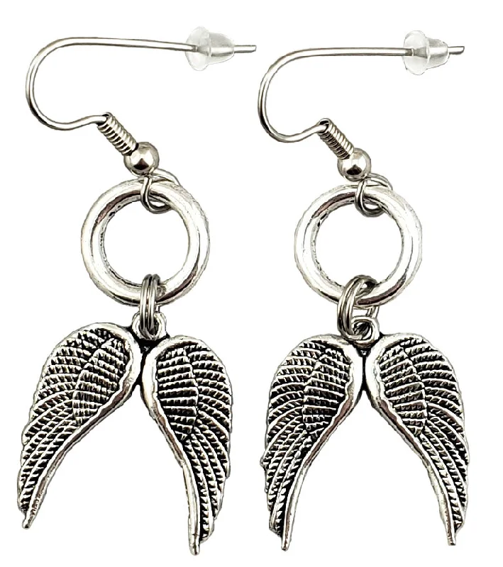 Women’s star earrings-Angel Wing Earrings, Silver-Tone